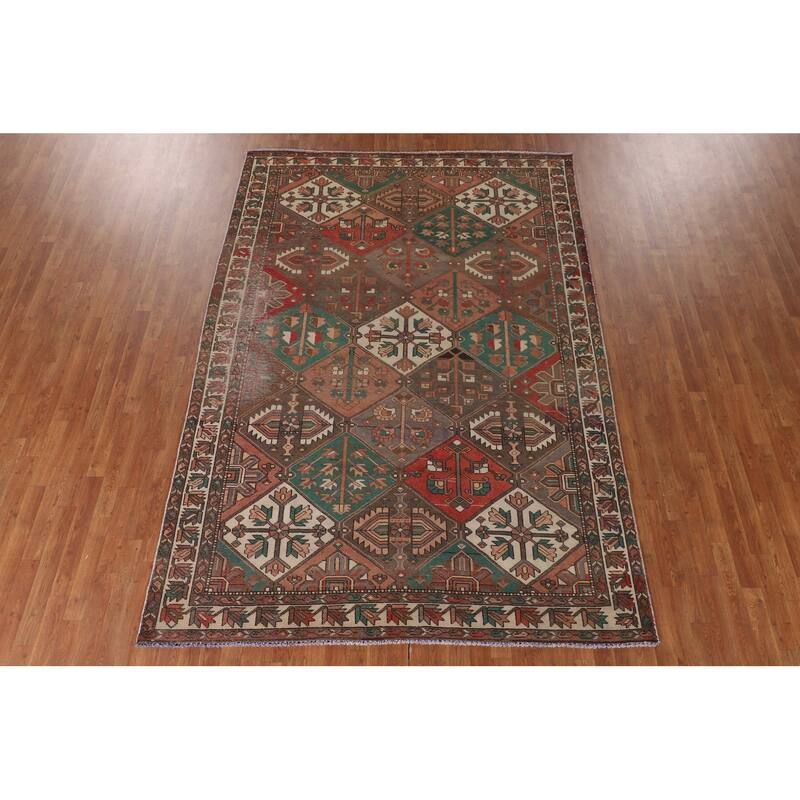 Distressed Bakhtiari Persian Vintage Area Rug Hand-Knotted Wool Carpet - 7'1"x 10'3"
