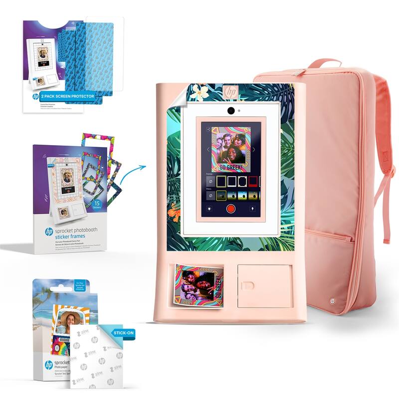 HP Sprocket Photobooth 3x4" Photo Printer (Pink) Bundle w/Zink Paper, Case, Screen Protector & More - Pink - Pink