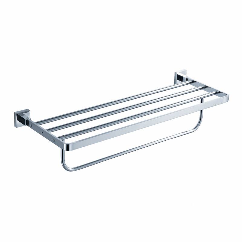 Kraus Aura 24" Solid Brass Towel Rack with Bottom Towel Bar - Chrome