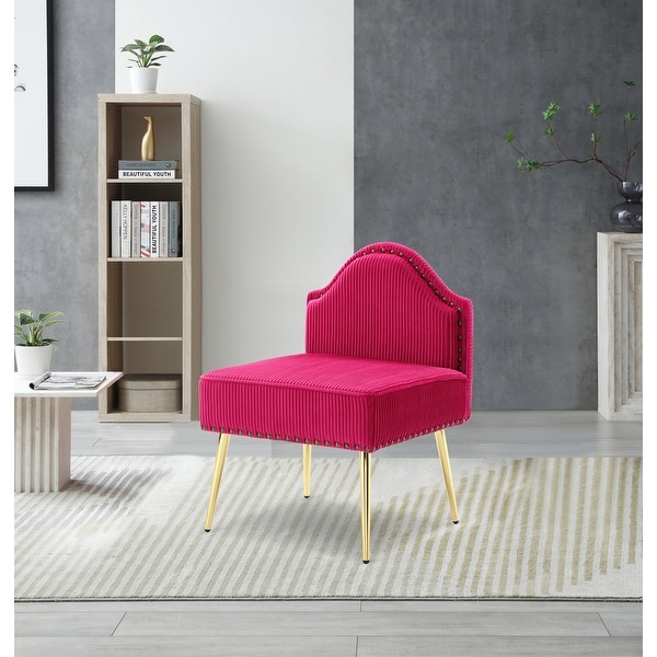 Fuchsia Velvet Accent Tufted Chair Armless Sofa Chair Golden Leg