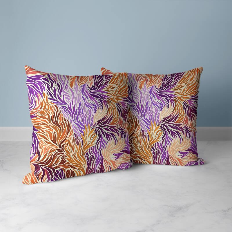 Leafy Whirl Faux Suede Reversible Throw Pillow Purple and Orange