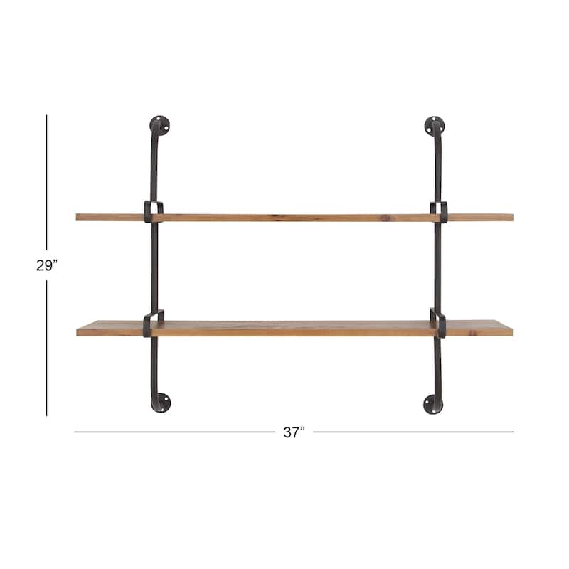 3 Level Wood Wall Shelf with Black Metal Brackets - Brown or Gray