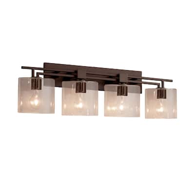 Justice Design Fusion Aero 4-light Dark Bronze Bath Bar, Seeded Oval Shade