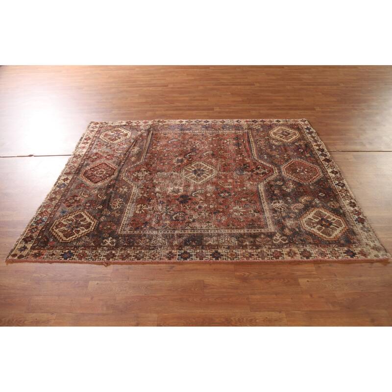 Pre-1900 Antique Qashqai Persian Rug Hand-knotted Wool Carpet - 5'2"x 6'5"