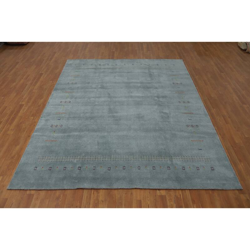 Hand Knotted Oriental 100% Wool Carpet Tribal Tribal Navy Blue & Blues Gabbeh Area Rug - 9' 10'' X 8' 0''