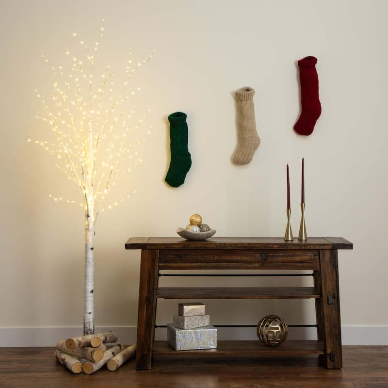 Pre-Lit Artificial Birch Christmas Tree - 3’ - Warm White LED Lights - 7 Foot