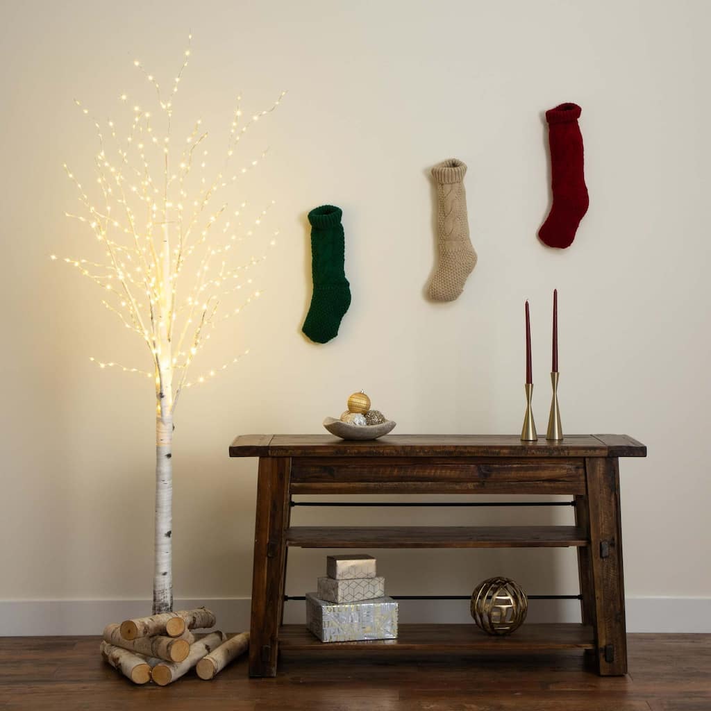 Pre-Lit Artificial Birch Christmas Tree - 3’ - Warm White LED Lights - 7 Foot