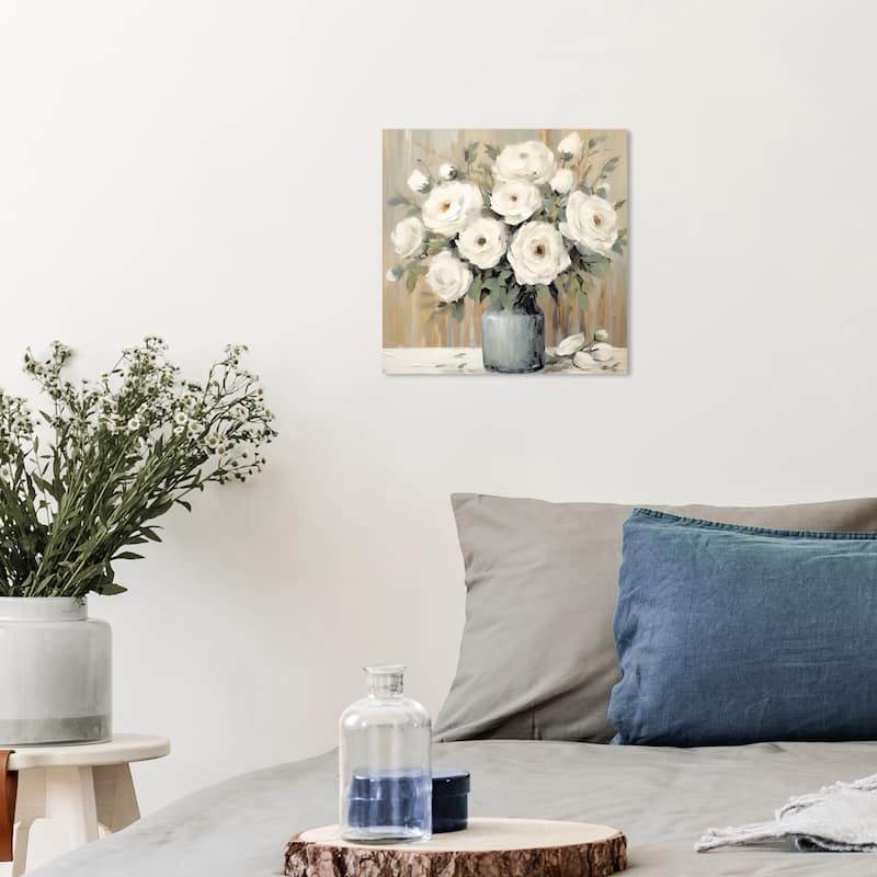 Wynwood Studio Canvas Floral and Botanical Honied White Flowers White and Tan French Country Wall Art Canvas Print - 12 x 12