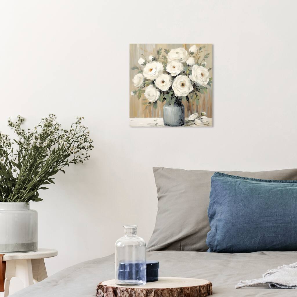 Wynwood Studio Canvas Floral and Botanical Honied White Flowers White and Tan French Country Wall Art Canvas Print