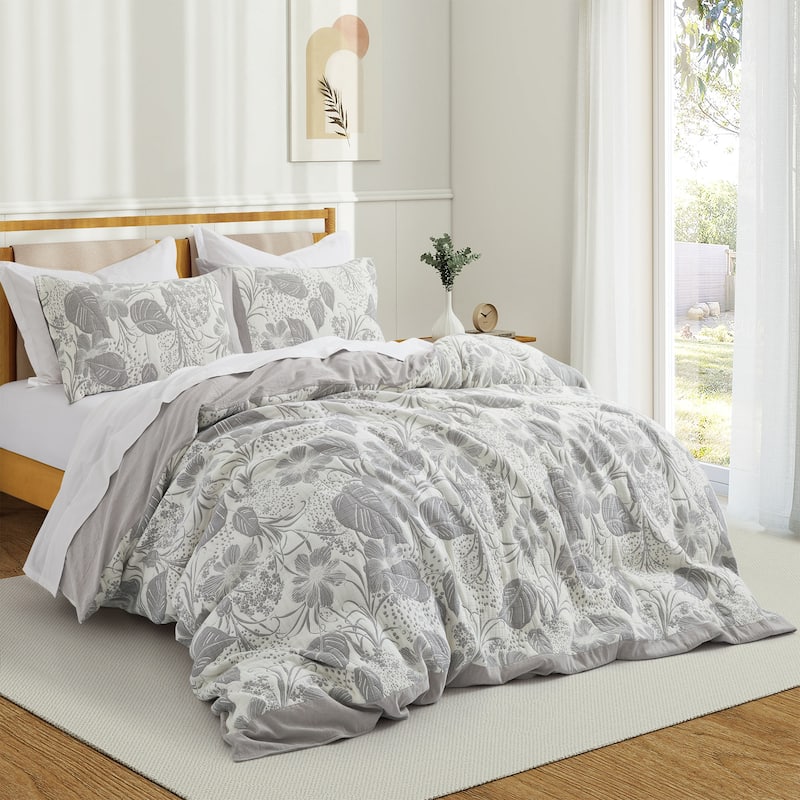 100% Cotton Gauze Double-Layer Floral Jacquard Duvet Cover Set