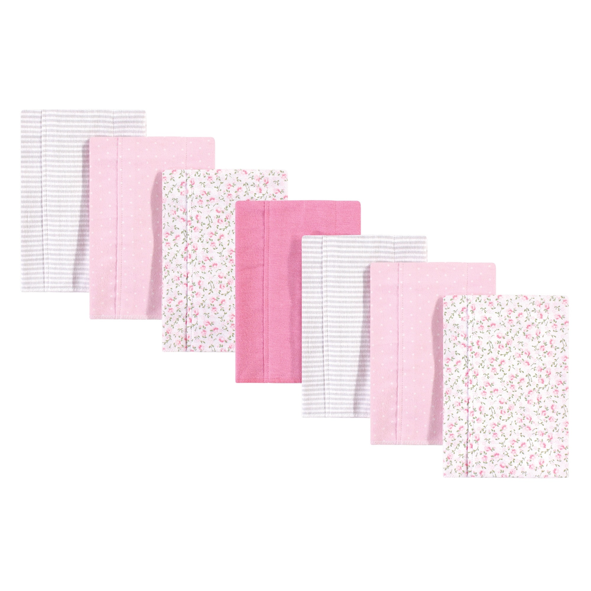 Hudson Baby Infant Girl Cotton Flannel Burp Cloths 7pk Set, Pink Peony, One Size - Pink Peony - One Size