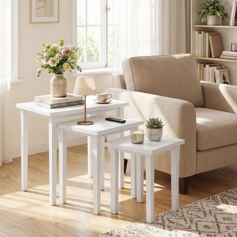 Gymax 3 PCS Nesting End Tables Farmhouse Rectangle Side Table Set for