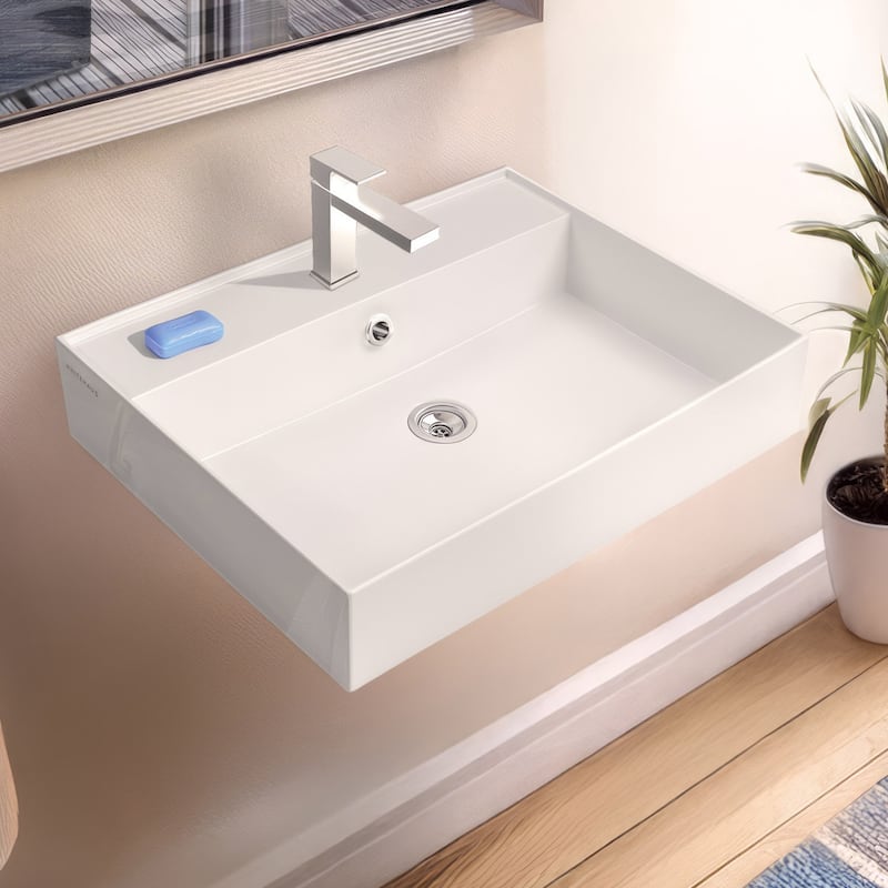 Whitehaus B-AG61-1H 24" Rectangular Vitreous China Wall Mounted