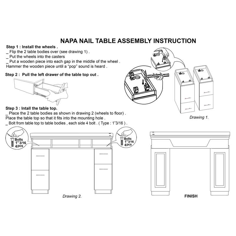 NAPA Manicure Table Nail Station, Salon Furniture & Equipment, White/Gold