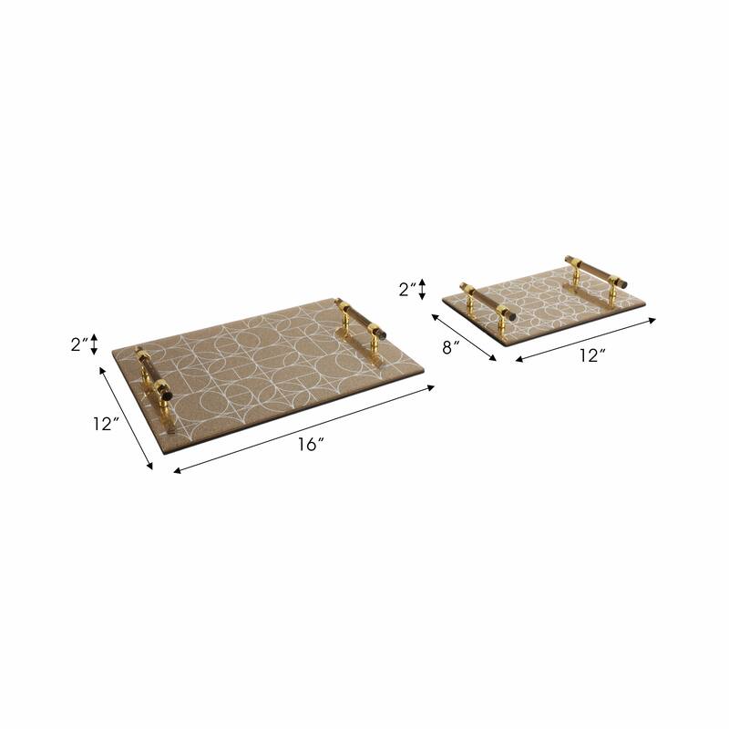 Glass Serving Trays with Modern Handles Stylish Accent (Set of 2) - 16" x 12" x 2"