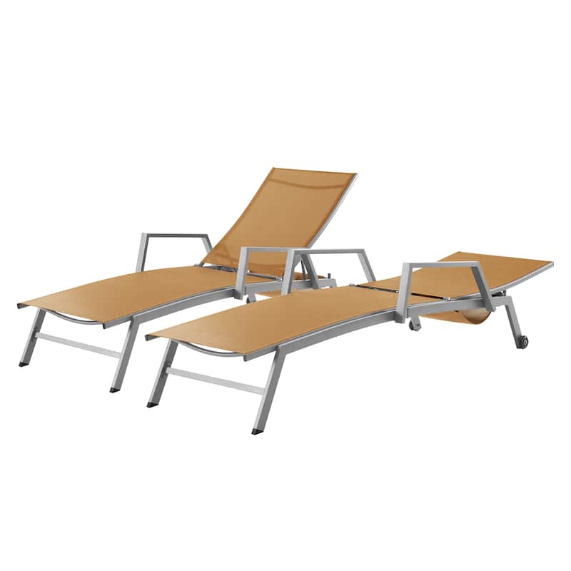 Corvus Sorrento Outdoor Sling Fabric Adjustable Chaise Lounge with Arms - Orange - 2 Lounges