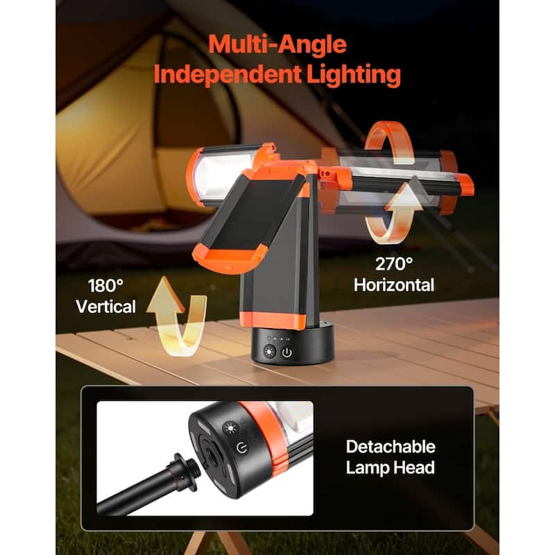 Rechargeable LED Work Light with Adjustable Tripod Stand 3000K–6500K Brightness Control for Camping - Black-Orange