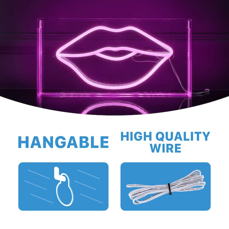 Lips 11.88" X 5.88" Contemporary Glam Acrylic Box USB Operated LED Neon Light, Pink by JONATHAN Y - 11.88" X 5.88"
