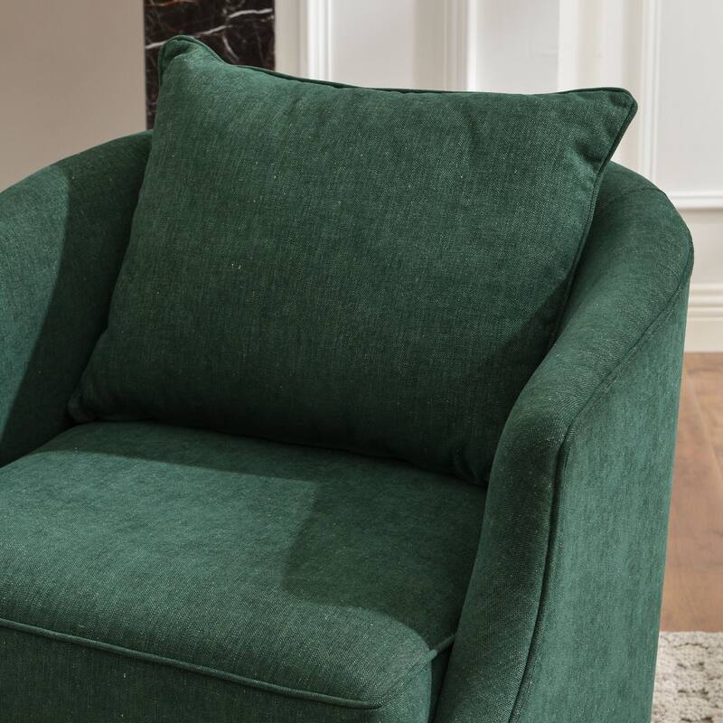 KINWELL 31" Wide Linen Fabric Upholstered Swivel Barrel Accent Chair