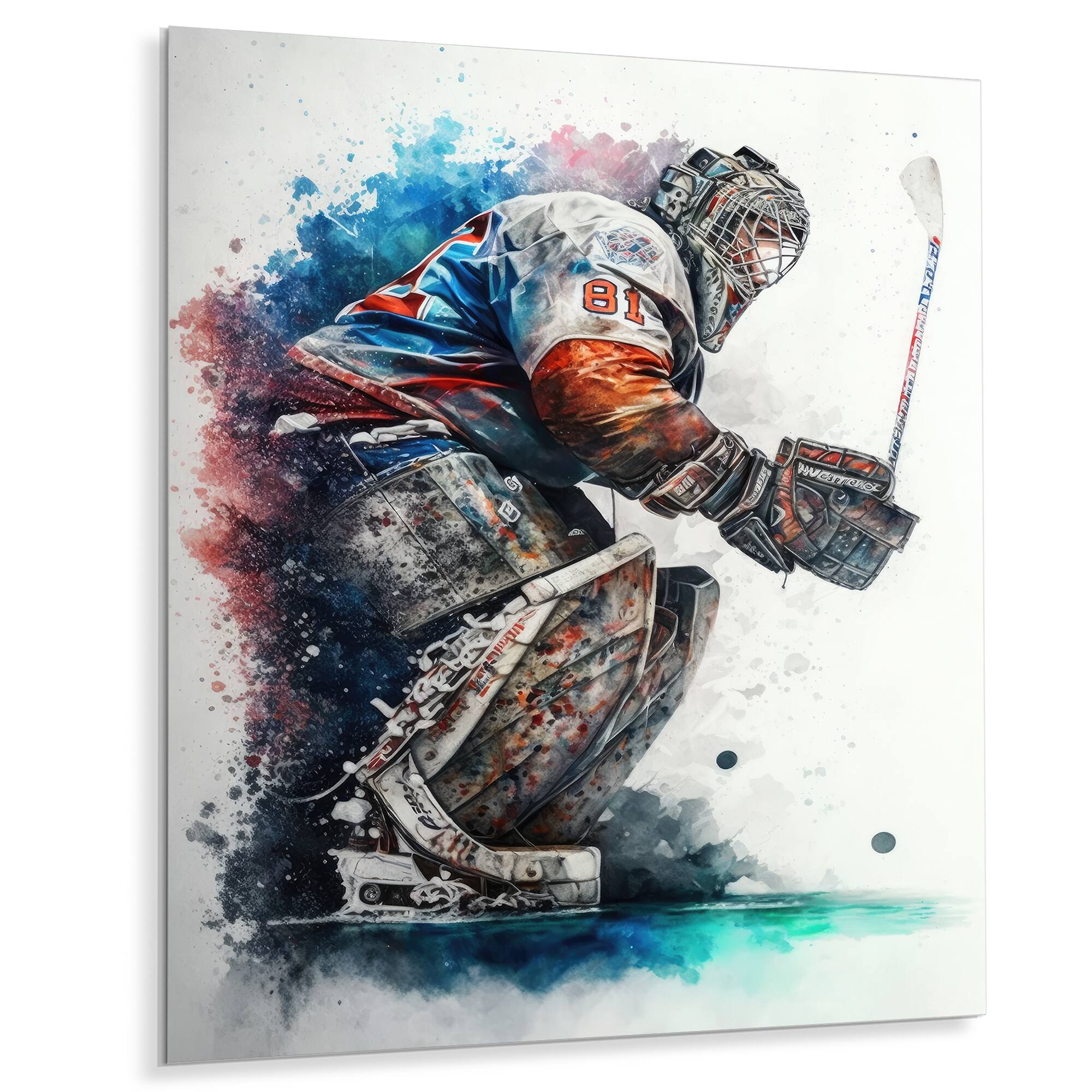 Designart 'Hockey Goalie On Ice During Play IV' Sport Hockey Metal Wall