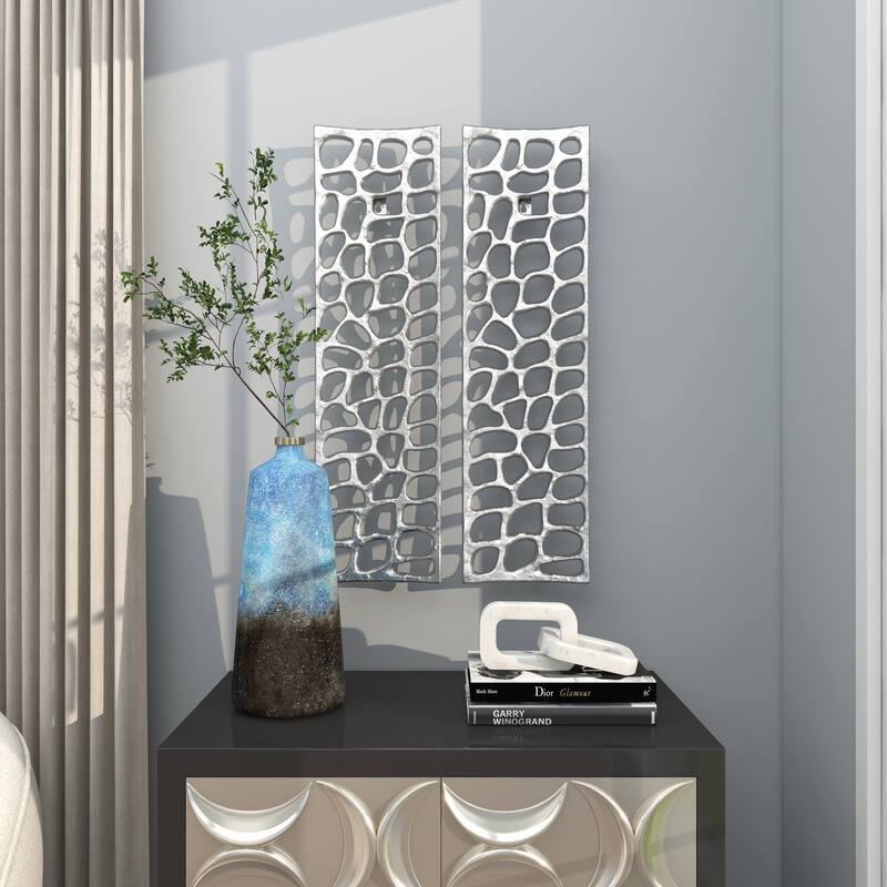 Aluminum Metal Abstract Cutouts Home Wall Decor - Set of 2 Silver - Roche River Decor