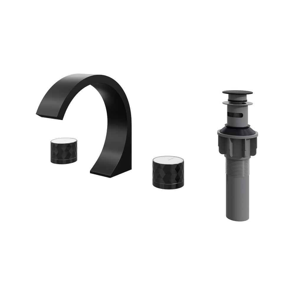 8 in. Widespread Double-Handle C-Arc Waterfall Deck-Mount Bathroom Faucet with Drain Kit