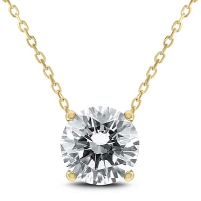 Marquee Certified 1 Carat Floating Round Diamond Solitaire Necklace in 14K Yellow Gold