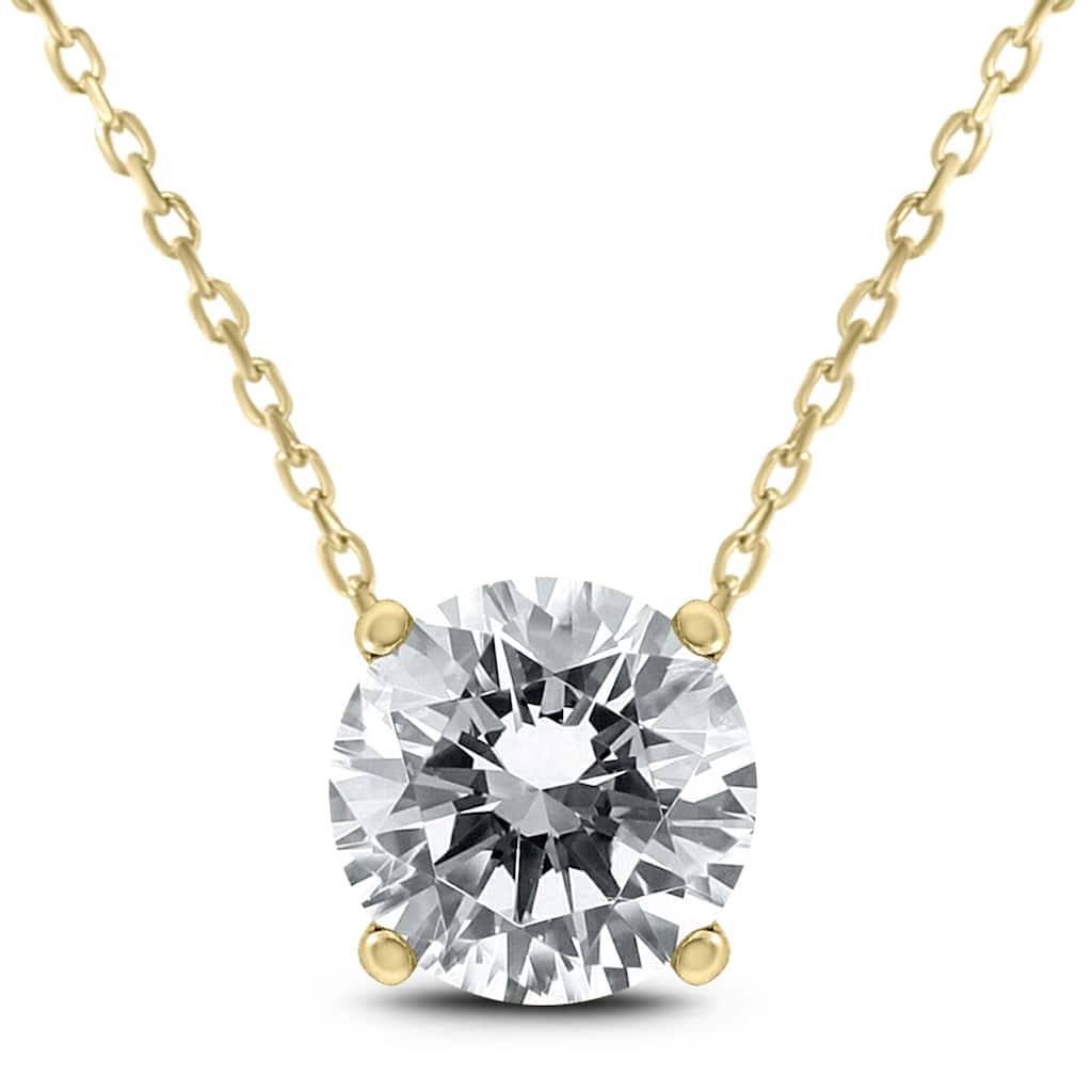 Marquee Certified 1 Carat Floating Round Diamond Solitaire Necklace in 14K Yellow Gold