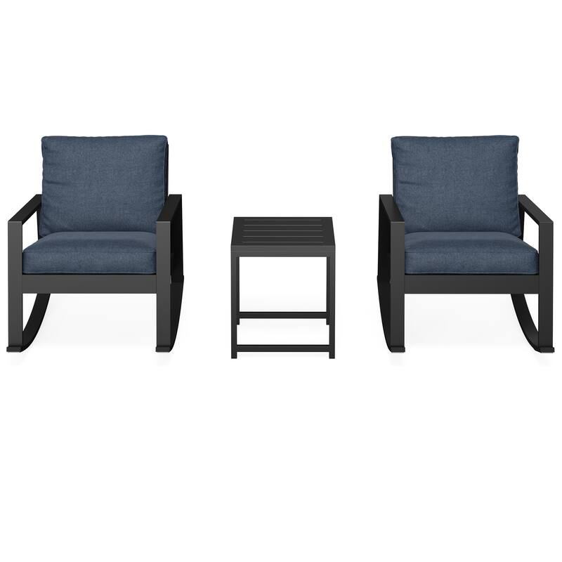 3-Piece Outdoor Rocking Chair Set with Side Table - Blue