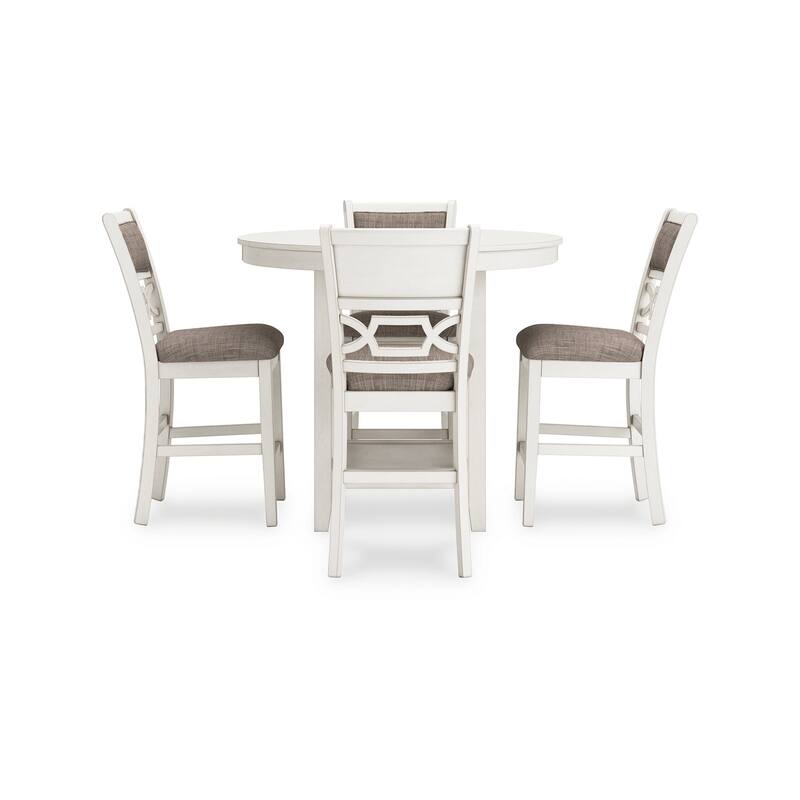 Berg 5pc Counter Height Dining Table Set, White Wood, Padded Chairs