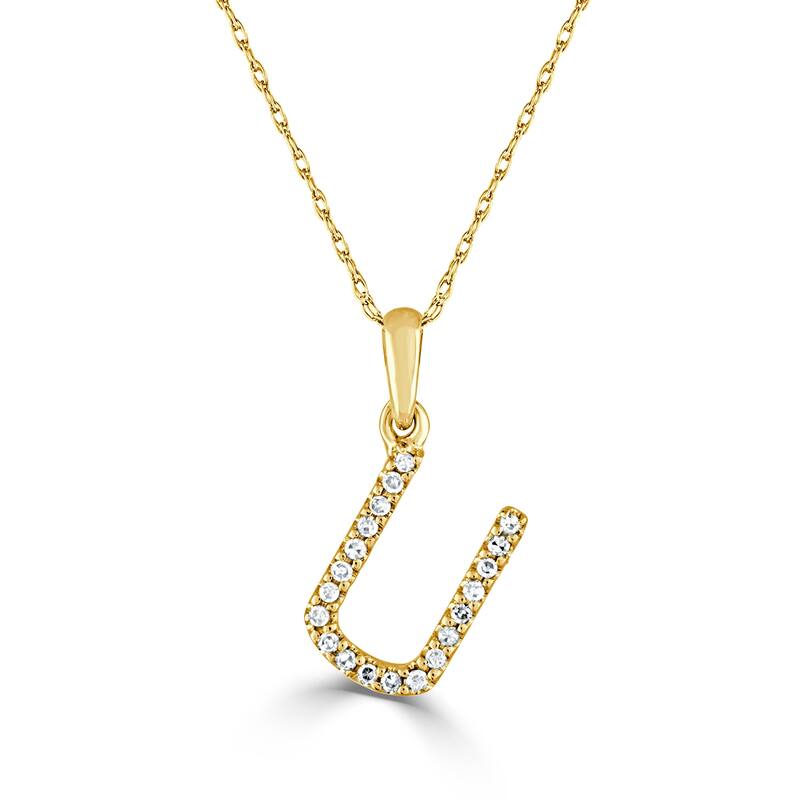 Joelle Collection 1/10 ctw Diamond Initial Pendant Necklace 14K Gold adjustable 16 to 18 inch Chain - Personalized Gift - U - Yellow