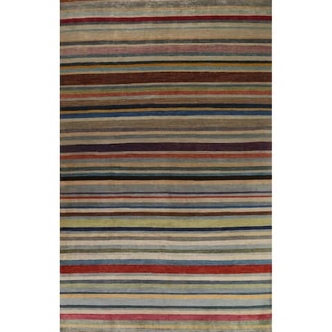 Striped Gabbeh Kashkoli Wool Area Rug Hand-knotted Dining Room Carpet - 9'2" x 12'4"
