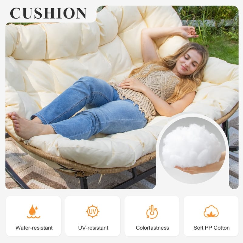 FINCATI Outdoor Double Papasan Chair, Oversized Patio Rocking Chair, 700 lbs Indoor Wicker Rocking Chair for Two