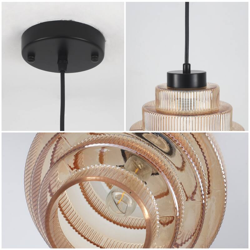 1-Light Classic Pendant Light with Glass Shade, Semi Flush Mount Chandelier for Dining Room Living Room Bedroom Kitchen
