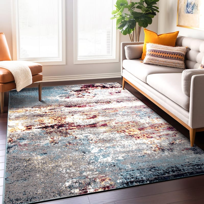 World Rug Gallery Distressed Abstract Watercolor Area Rug - 7' 10" x 10' - Multi