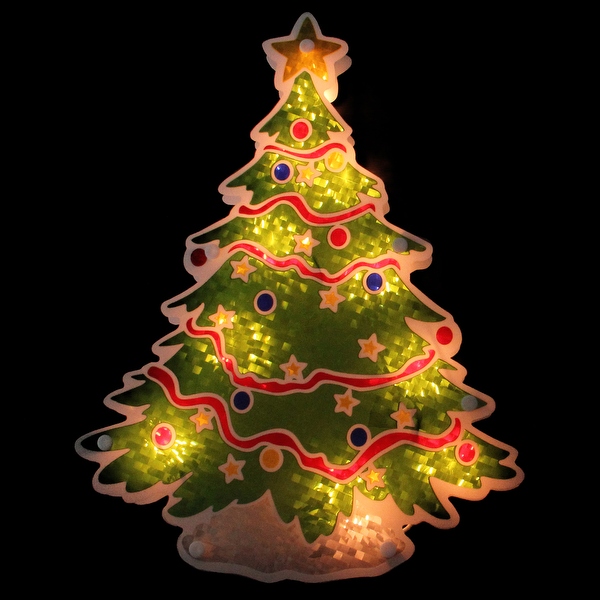 12.5 Glazed Lighted Holographic Christmas Tree Window Silhouette - Bed  Bath & Beyond - 18123020
