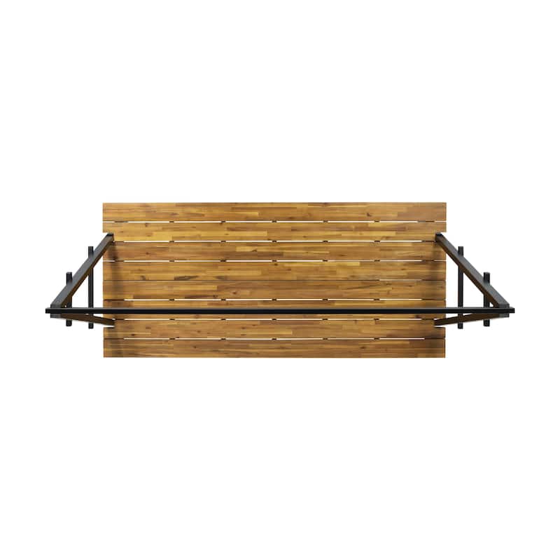 Jo Outdoor Pergola Table, Black Metal Frame, Slatted Teak Brown Wood