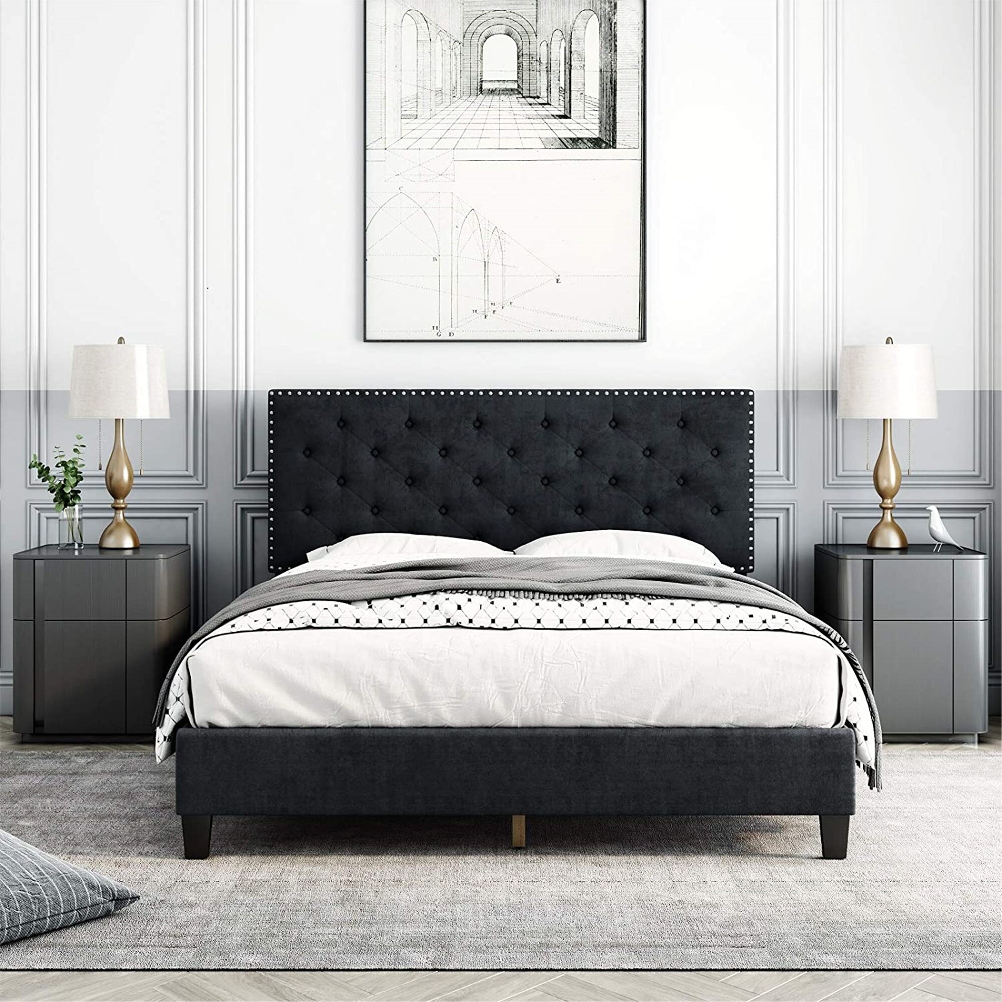 Queen headboard shop and frame black