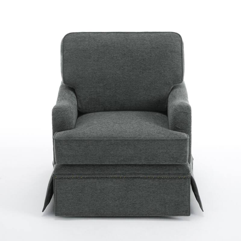 Chenille Swivel Accent Chair with Nailhead Trim Skirt