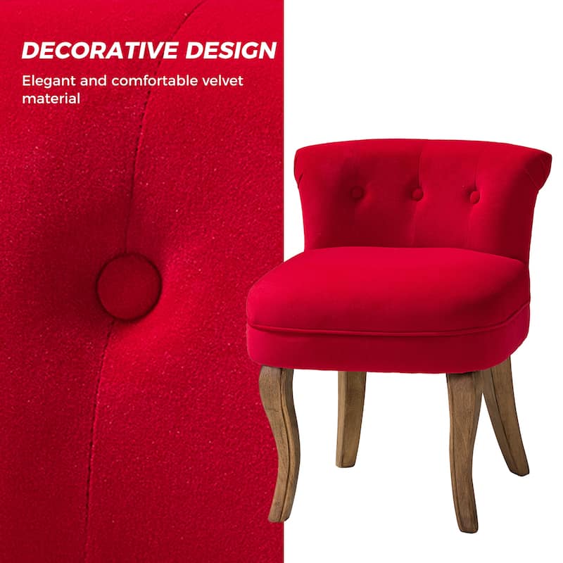 Xacobo Modern Velvet Tufted Vanity Stool with Wood Base by HULALA HOME