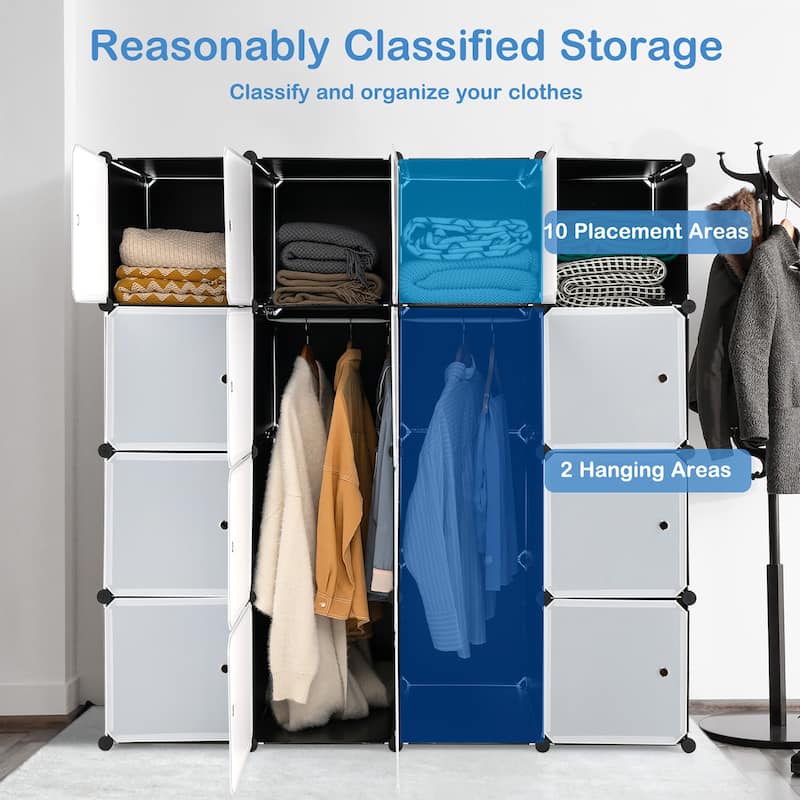 Costway 16-Cube Portable Closet Wardrobe Armoire Bedroom Dresser w/2 - See Details