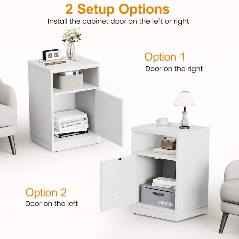 Modern Nightstand with Door & Open Shelf