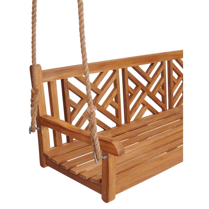 Chic Teak Chippendale Teak Wood Triple Porch Swing, 72 inch