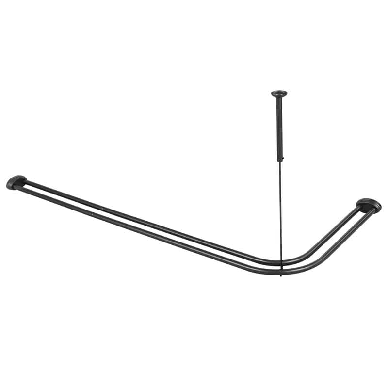Utopia Alley Rustproof Aluminum Double L Shaped Shower Curtain Rod 72" L x 31.7" W, with 24 Shower Hooks included, Wall Mounted - Matt Black