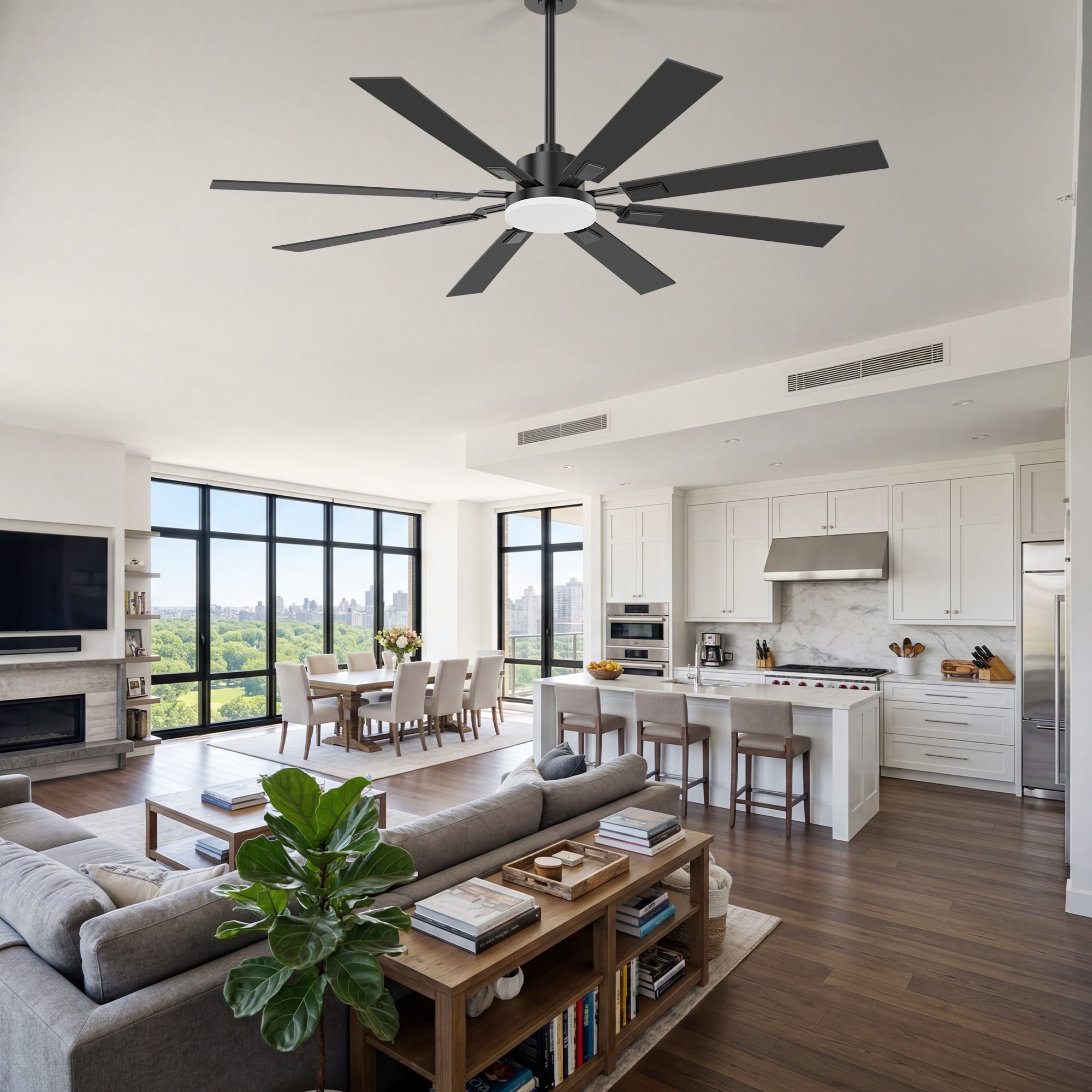 Airsurfer 72" LED Ceiling Fan with Light, 8 Plywood Blades, 6 Speeds, Remote Control