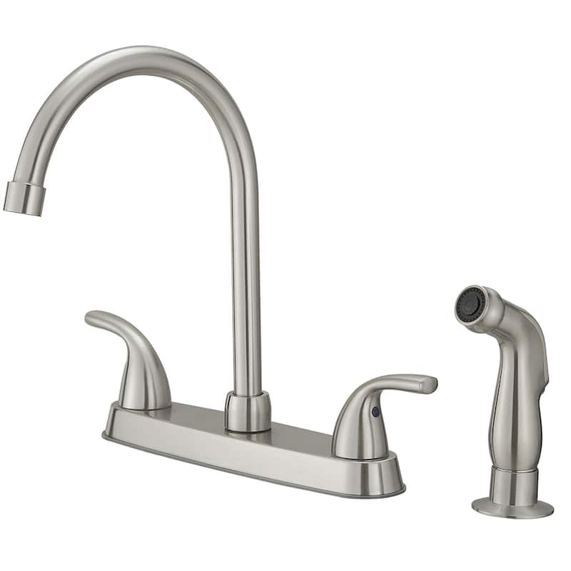 Bridge Kitchen Faucet with Side Sprayer Brass Double Handle Commercial Bridge Kitchen Sink Faucets 4 Holes