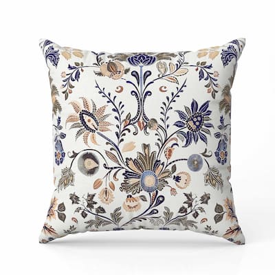 Jewel Toned Florals Faux Suede Reversible Throw Pillow Blue and Green