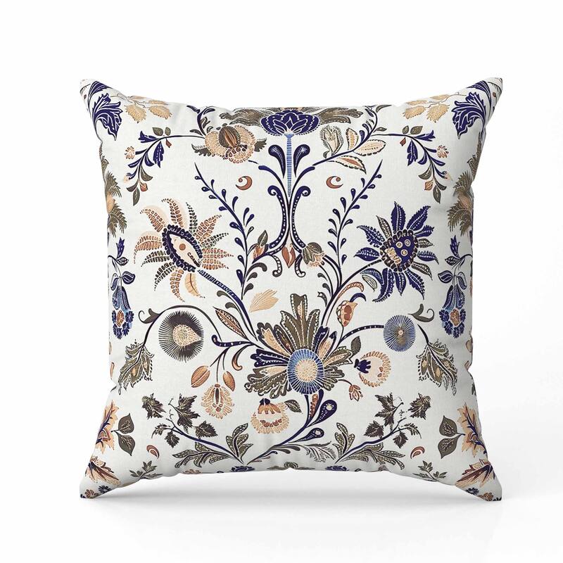 Jewel Toned Florals Indoor/Outdoor Reversible Throw Pillow Blue and Green