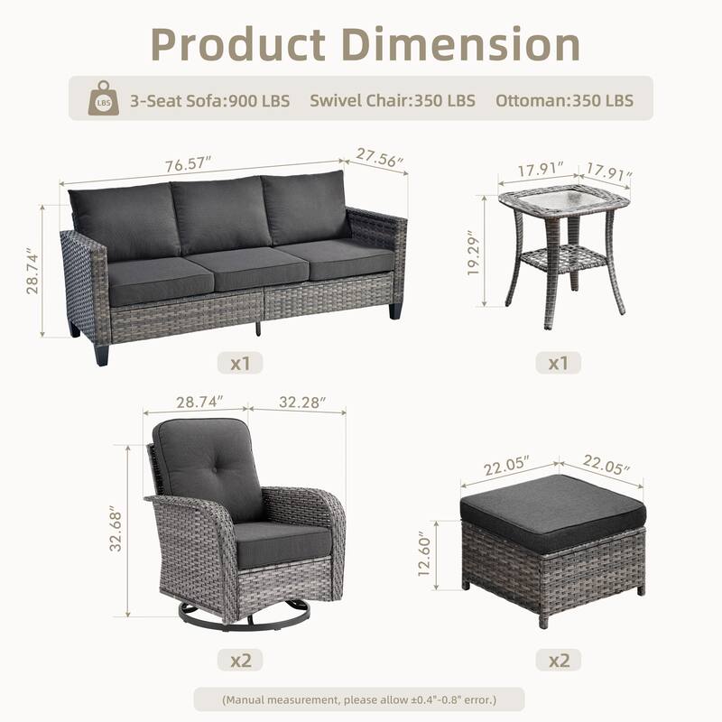 XIZZI 6-Piece Patio Furniture Conversation Set with Swivel Chairs