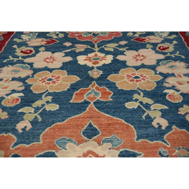 Hand Knotted Oriental 100% Wool Carpet Transitional All-Over Navy Blue & Blues Oushak Area Rug - 9' 10'' X 8' 2''